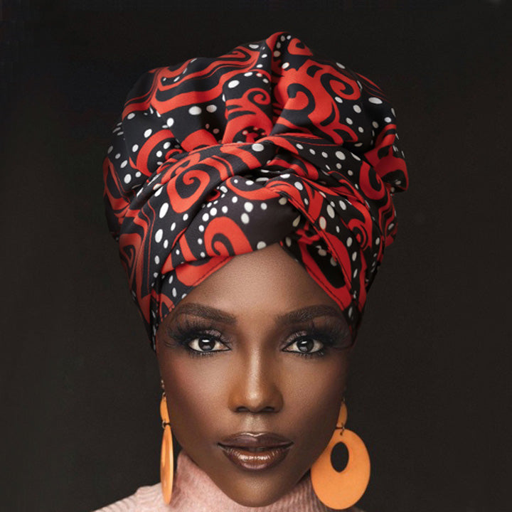 Brown African Print Patchwork Satin-Lined Bucket Hat, Headwraps